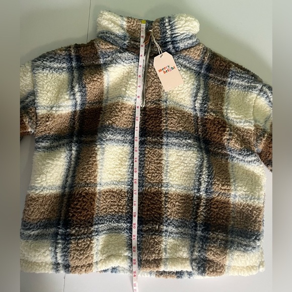 Thread & Supply Sherpa Cozy Soft Pullover Women’s M‎ Cream Blue Tan Plaid NWOT - Picture 7 of 10
